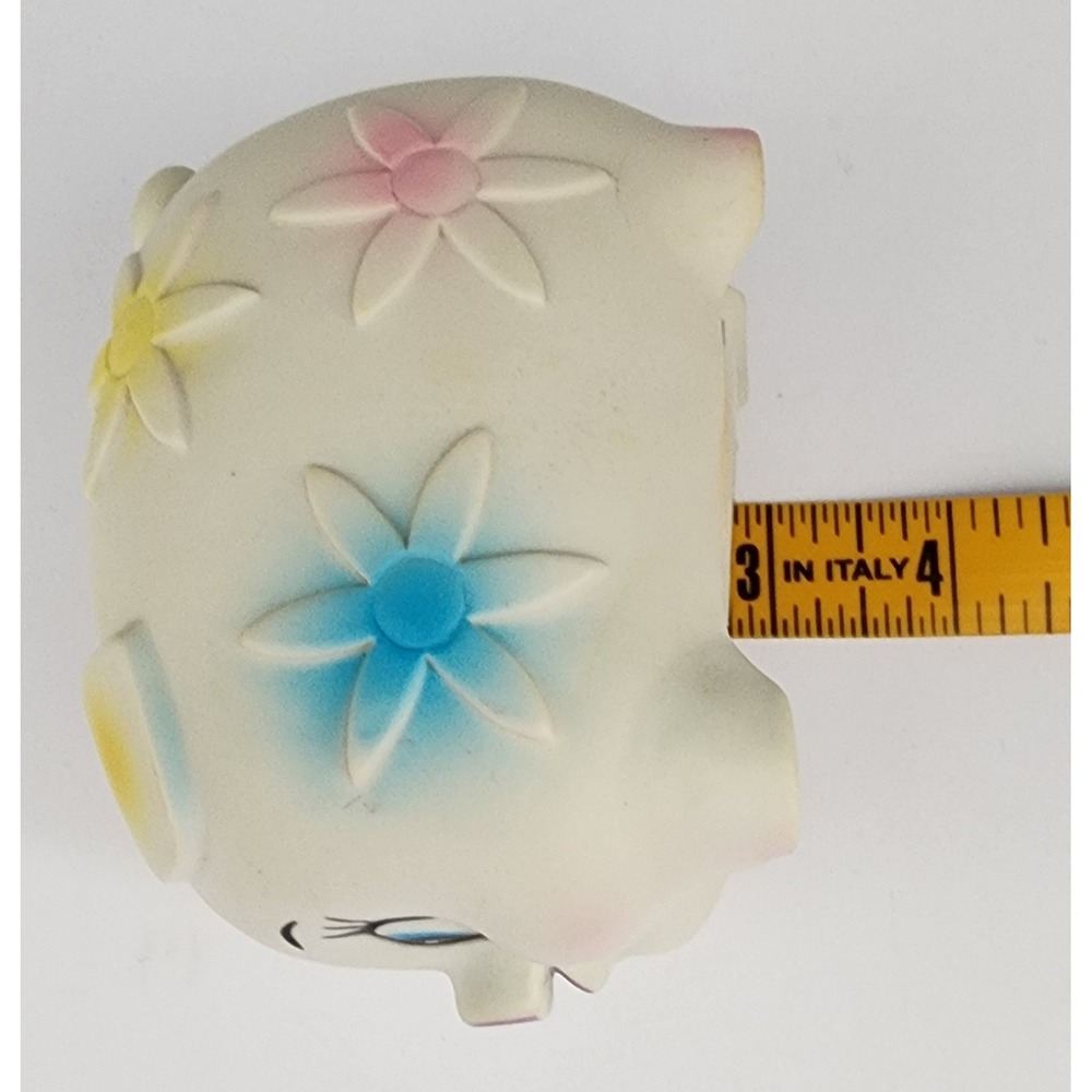 Vintage The First Years Toy Co. Piggy Coin Bank White Floral 1978 w Stopper - Picture 12 of 13